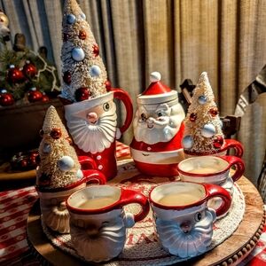 💥SOLD💥Holt Howard Full Set Santa Mug's,Pitcher&Three Piece Santa Cookie Jar